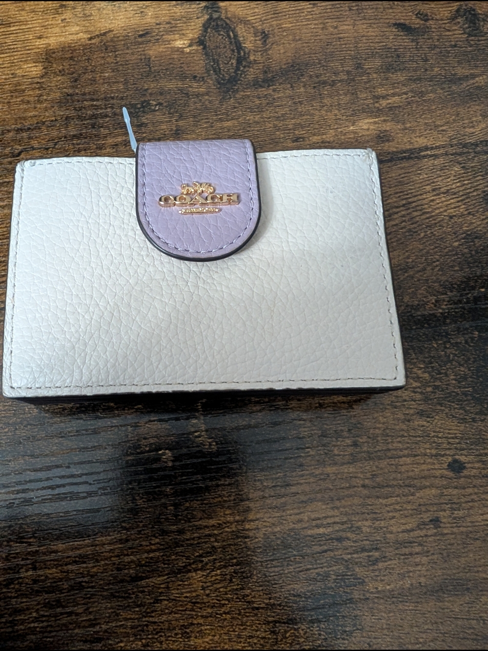 Gently Use COACH Chalk White Purple Blue Colorblock Accordian Card Case Gold